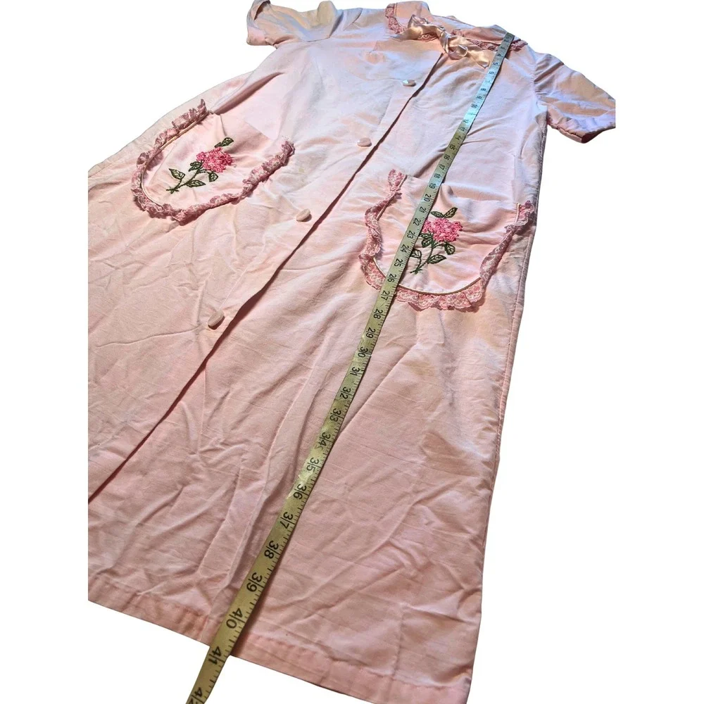 Vintage 1950s Handmade Housecoat Size S Pink Mid Century Modern Coquette Retro